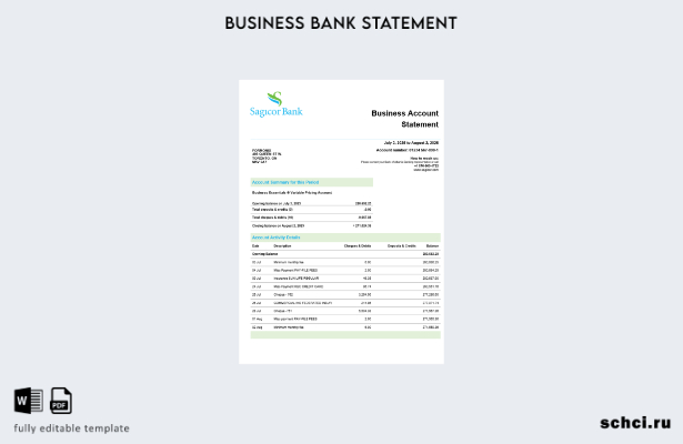 цифровая загрузка выписки по текущему счету компании Sagicor Bank Шаблон в форма